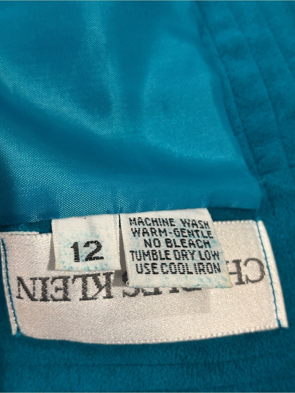 CHARLES KLEIN 2PC 90s ULTRA SUEDE TEAL RELAXED FIT DBL LAPEL BLAZER & SKIRT 12 - Picture 8 of 9